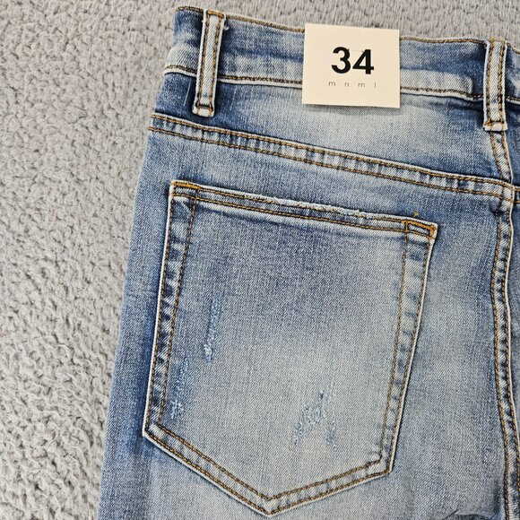 mnml Jeans Mens 34 Blue X203 Stretch Denim Distressed Ripped Slim Fit - Picture 15 of 16